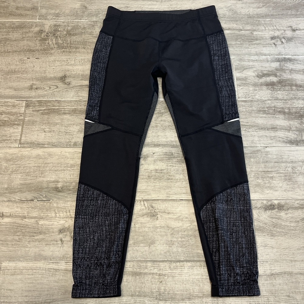 prAna Womens Leggings Black Grey Ergo Yoga Pants Mid Rise Stretchy Pull On Sz M